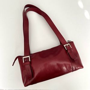 Red Leather Y2k Hobo Baguette Shoulder Bag
